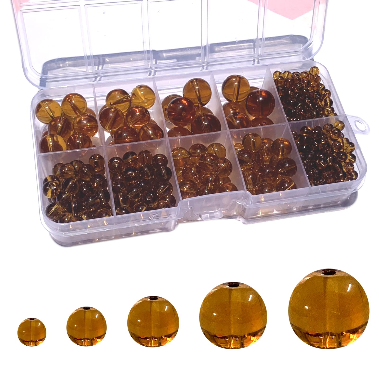 Gocelyn 470+ PCS Round Crystal Glass Beads for DIY Craft Projects (Brown), Glass Spacer Loose Beads for Crafts Charms Pendants Presents 4/6/8/10/12mm — image 1
