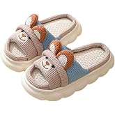 WYIKE Rabbit And Bear Linen Slippers, Cute Animal Lace Slippers,Cotton Linen Couple's Home Shoes Indoor And Outdoor
