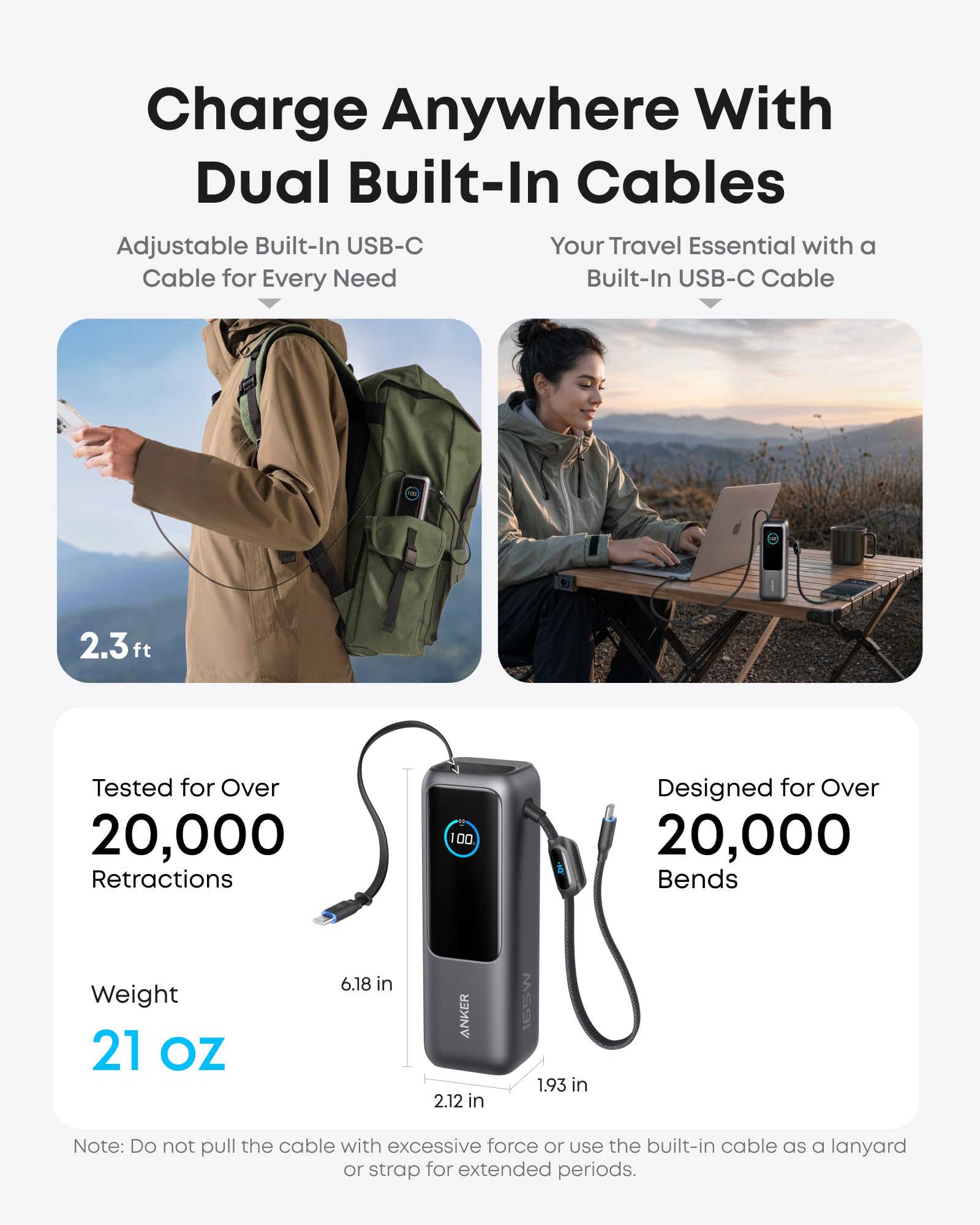 Anker 165W 25000mAh Laptop Powerbank mit 70cm ausziehbarem Kabel 3