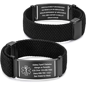 Nameinhea Custom Medical Alert ID Bracelet for Men Women | Adjustable Engraved Emergency Medical Id Bracelet,Blood Thinner Br