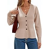Cicy Bell Womens V Neck Cardigan Sweaters Long Sleeve Cinched Waist Knit Tops Dressy Casual Button Up Fitted Outerwear