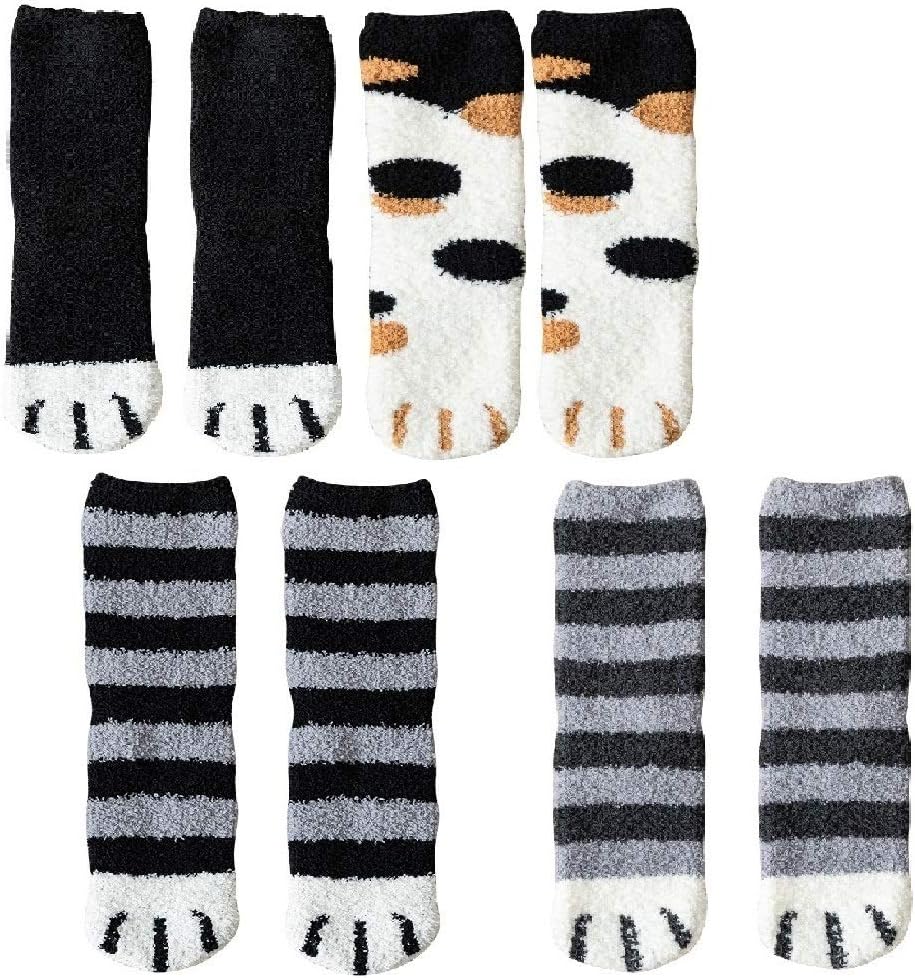 4 Pairs Winter Cat Claws Cute Thick Warm Sleep Floor Socks,Cat Paw Slipper Socks for Girls,Women