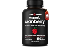 Organic Cranberry Supplement, Ultra Strength 30,000 mg, 180 Cranberry Pills for Women & Men, UTI Protection, Urinary Tract He