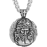 HZMAN Jesus Pendant Necklace for Men Retro Stainless Steel Medal Pendant Necklace Amulet Jewelry Gift