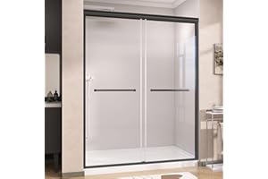 GETPRO Shower Door 56-60 in. W x 75 in. H Semi-Frameless Double Sliding Glass Shower Doors, Bypass Glass Door for Walk-in Shower with 5/16 inch Tempered Glass Matte Black