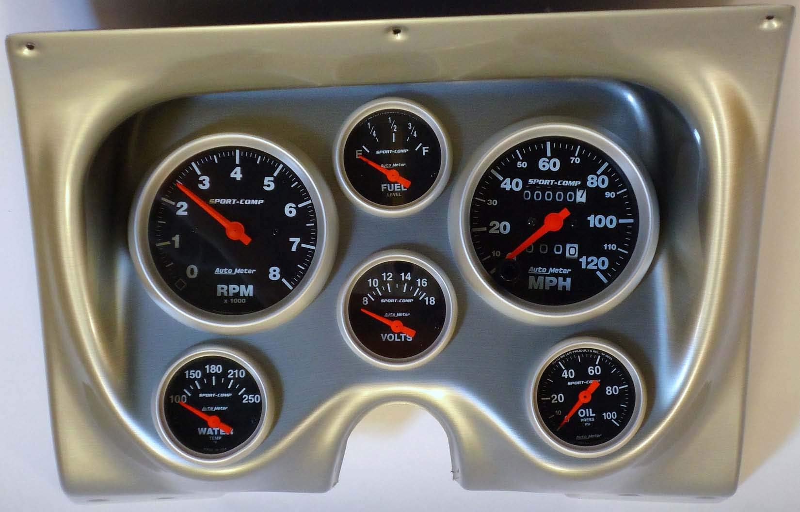 67 68 Camaro Silver Dash Carrier w/Auto Meter Sport Comp Mechanical Gauges
