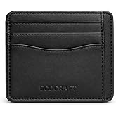 Ecocraft Leather Wallet for Men, Slim RFID Blocking Genuine Leather Mens Wallet, Minimalist Front Pocket Card Holder Wallet with 6 Card Slots &amp; Dual Cash Compartments - Black
