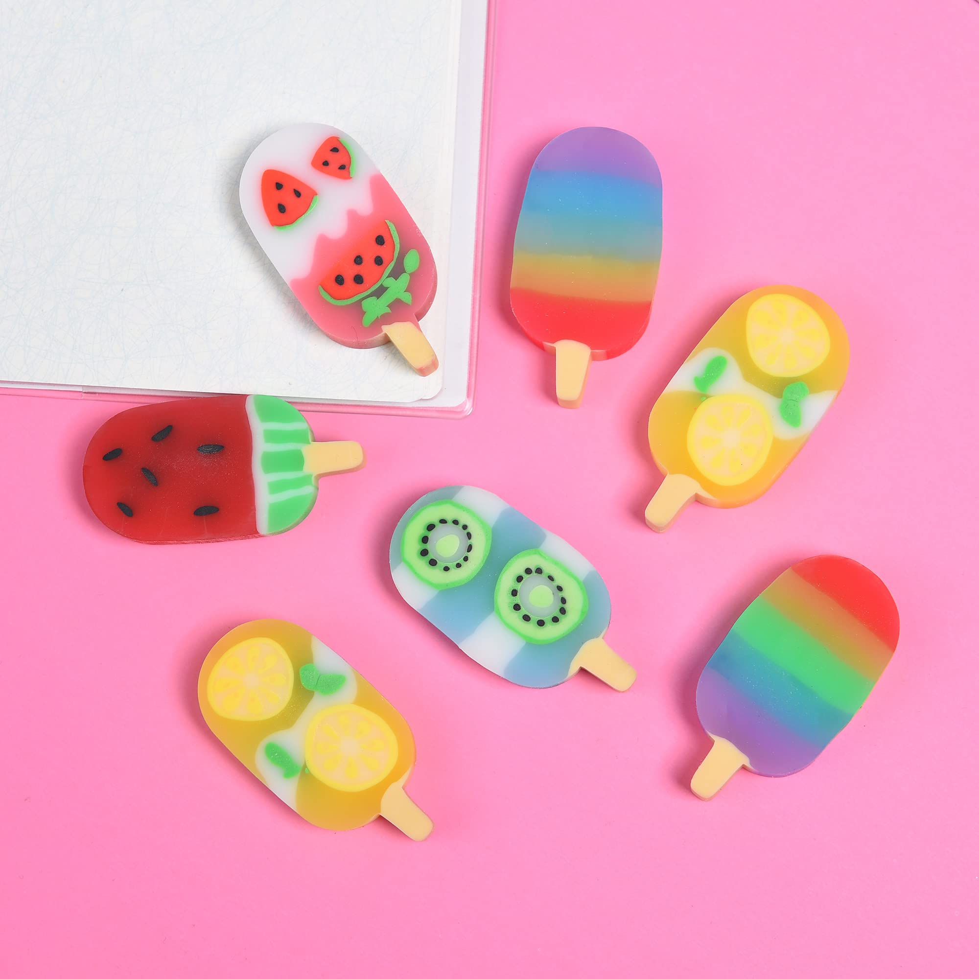 DOMG 16 Pcs Cute Fruit Shaped Ice Cream Erasers for Kids - Fun Food Erasers for Classroom Rewards & Party Favors
