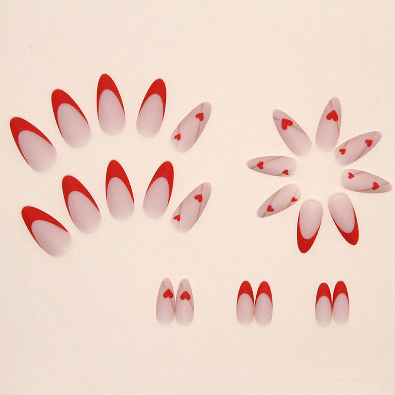 Valentine's Day Press on Nails Medium Almond Fake Nails with Red Heart & Golden Lines Designs Red French Tip Nails Press ons Matte Glue on Nails Full Cover Stick on Nails for Women 24Pcs - Image 5