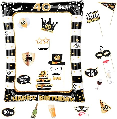Photocall Cumpleanos 40 Anos 24pcs Photo Booth Props Marco Inflable De Fotocol Adornos Accesorios Decoracion Fiesta Cumpleanos Amazon Es Hogar