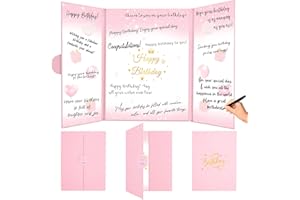 HILAVO Birthday Decorations for Girls Women Pink Happy Birthday Guest Book to Sign in Birthday Alternative Signature Guestbook Gifts Keepsake Creative Birthday Memory Book Sign Card Board Party Decor