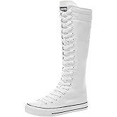 ANUFER Women Fashion Canvas Dance Boots Knee High Bicycling Boots Girls Fancy School Shoes White 905 US7