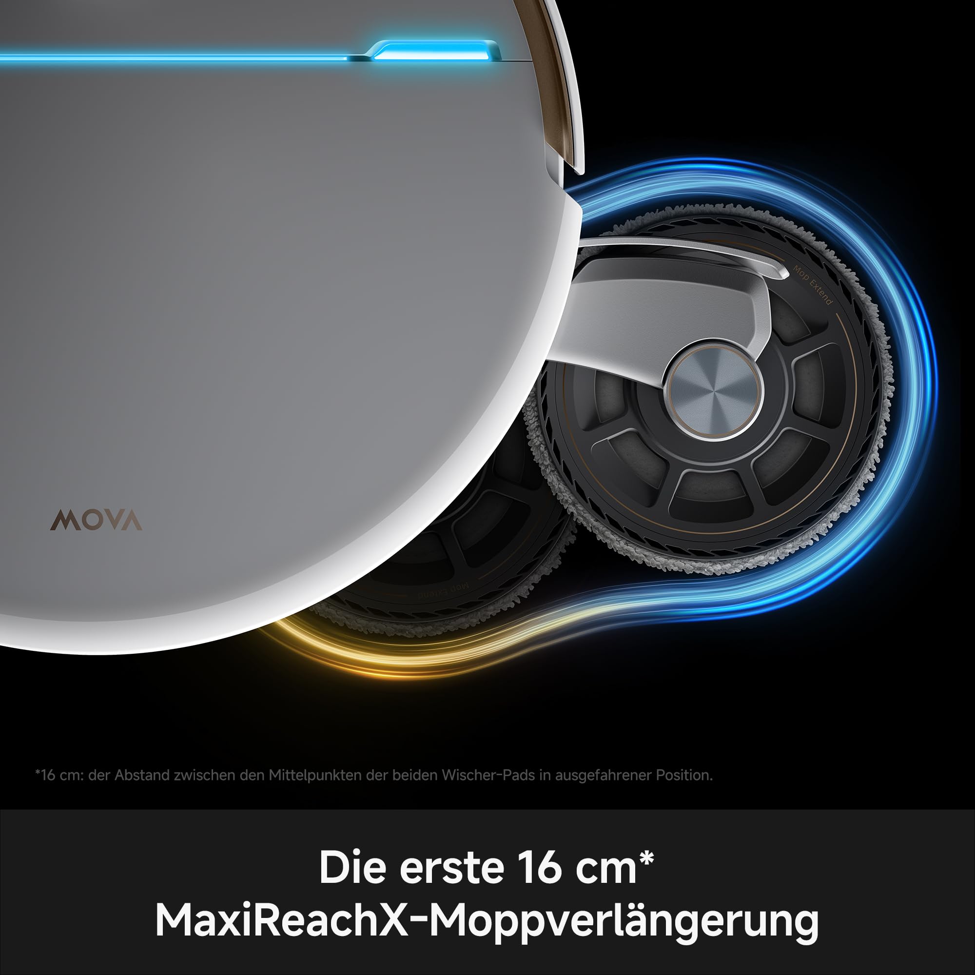 Mova V70 Ultra Complete X Saugroboter, MaxiReachX-Doppelverlängerung Seitenbürste & Mopp, 40.000 Pa Saugkraft, 15N Abwärtsdruck & 300 U/min Wischen, 9 cm Hindernisüberwindung, EcoCyclone-Staubbehälter 3