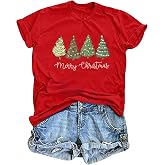 FCGHSII Christmas Tree Shirts for Women: Merry Christmas Graphic T-Shirts | Christmas Outfits, Soft Short Sleeve T Shirts, Xmas Holiday Blouse Tops, Merry Christmas Tree Print Tees