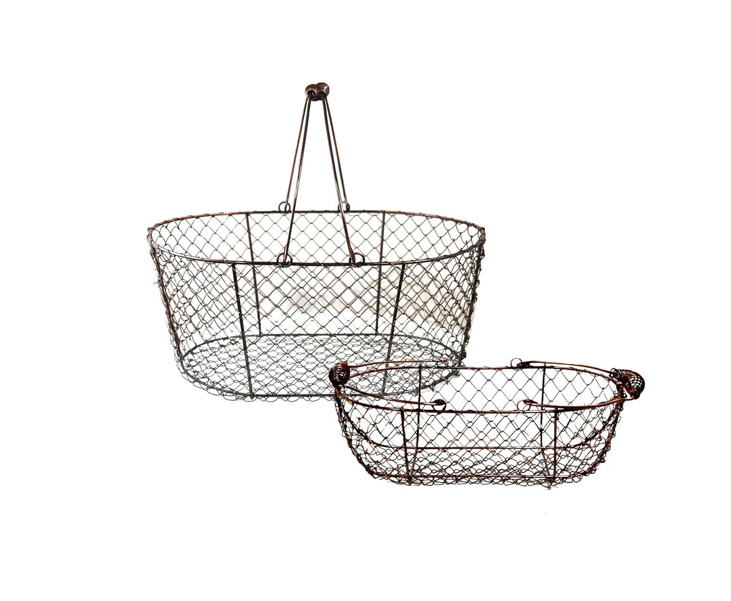 Egg Collecting Baskets Wire Mesh, Brushed Copper, Large and Small