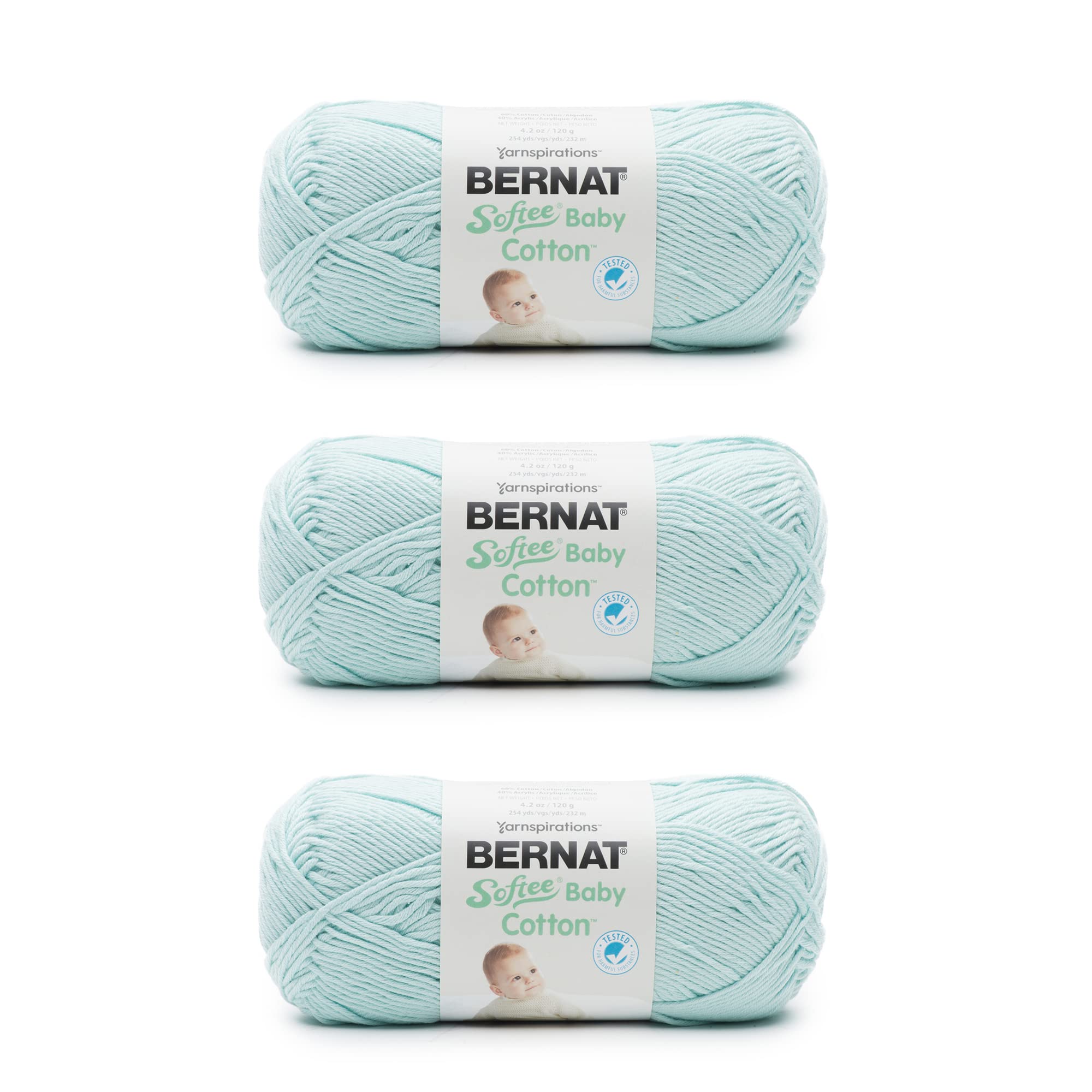 Bernat Softee Baby Cotton Aqua Mist Yarn - 3 Pack of 120g/4.25oz - Blend - 3 DK (Light) - 254 Yards - Knitting/Crochet