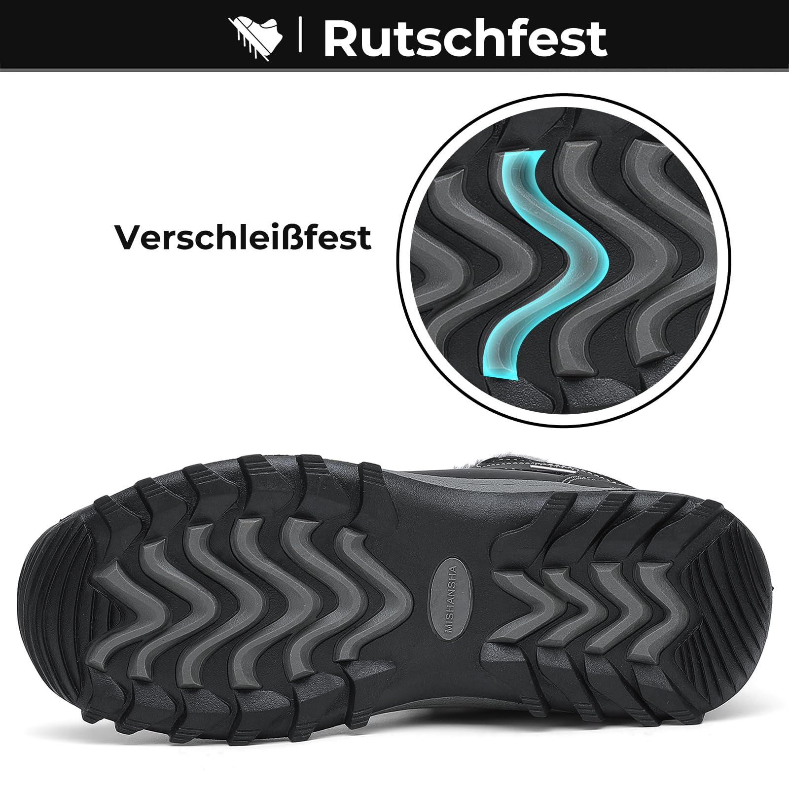 Mishansha Winterschuhe Herren Gefüttert Winterstiefel Damen Warm WinterBoots Wasserfeste Schwarz 42 6