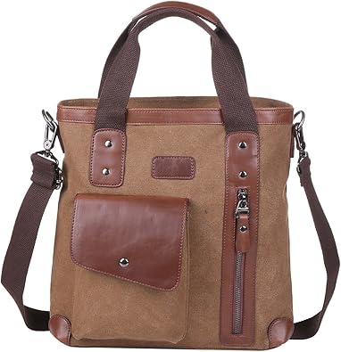 Amazon エンジェルムーン Angelmoon トートバッグ 2way ショルダーバッグ メンズ 帆布 キャンバス カジュアル 通学 斜め掛け 旅行 通勤 普段使い プライベート デート スタイリッシュ 学生 ビジネス オフィス ユニセックス ブラウン ショルダーバッグ