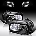 AUTOZENSATION Compatible with 2005-2010 Chrysler 300C/300C AWD/HEMI/SRT-8, Left + Right Pair Headlamps Assembly, LED Black Projector Headlights