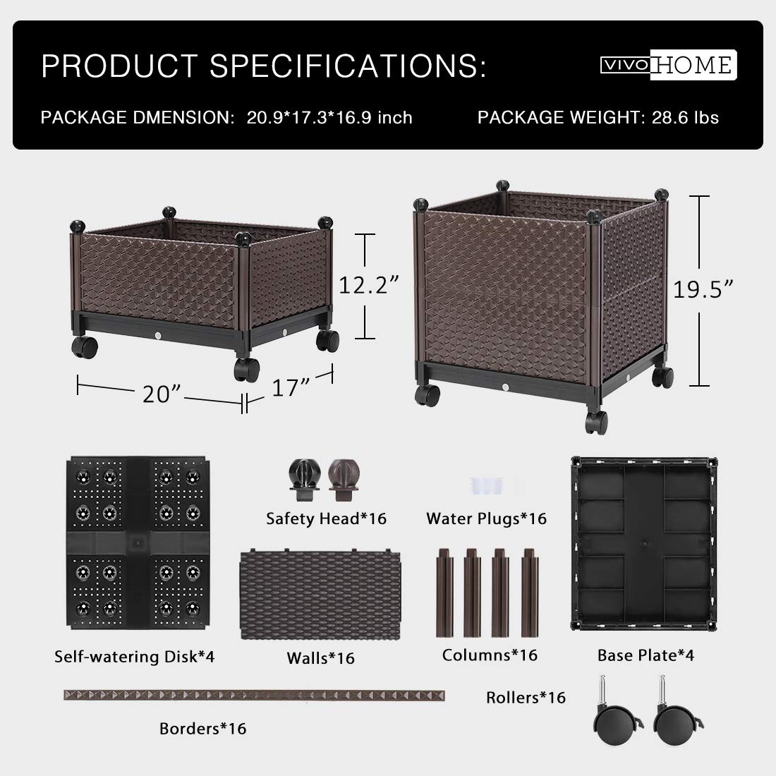 VIVOHOME Elevated Plastic Wheeled Raised Garden Bed Planter Kit for