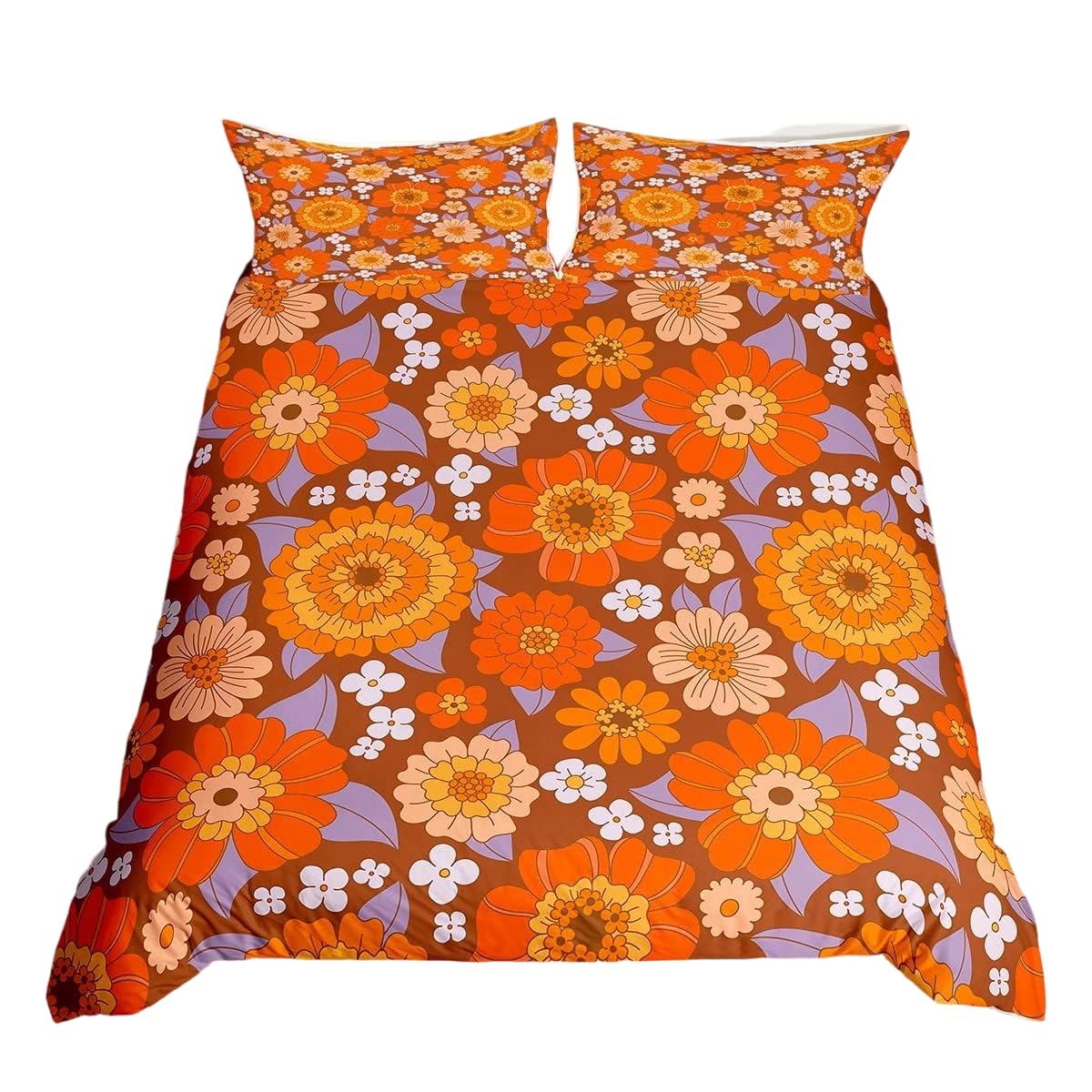 70S Groovy Flowers Boho Bedding Set King Hippie Vintage Floral Comforter Cover Retro Sunflowers Dahlias Duvet Cover For Girls Teen Women,Psychedelic Aesthetic Quilt Cover Zipper 3 Pcs Colorful — image 1