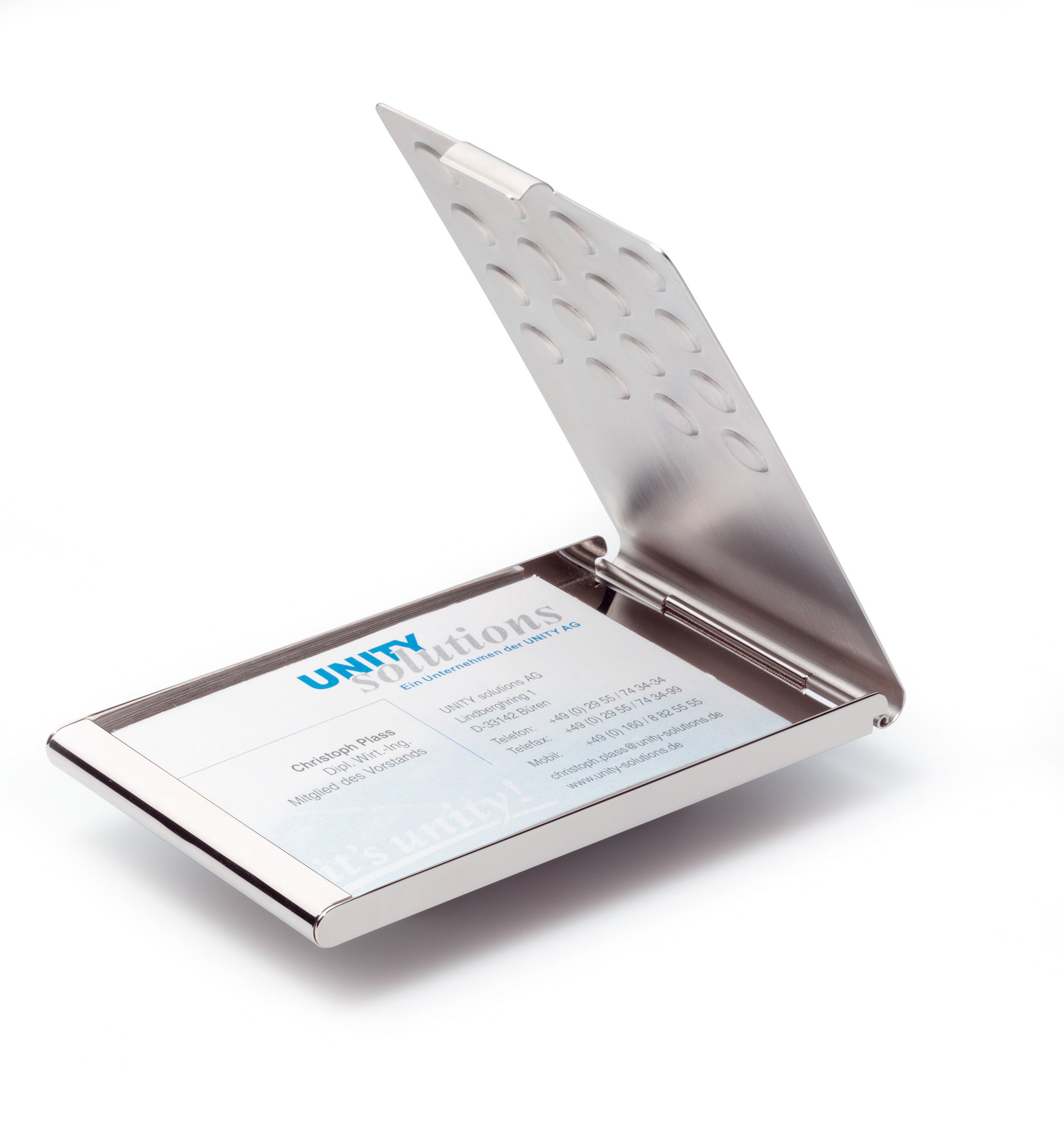 Durable 244023 Chrome Plated Business Card Holder for 15 Cards - Silver