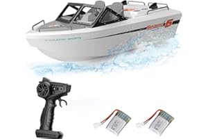 Hitish RC Boat for Kids Adults, 2.4GHz Remote Control Karting Boat, 10KM/H Racing Boats Toy for Pools Lakes River, 2 Rechargeable Batteries 36+ Min, Low Battery Alarm, Gifts for Boys Girls