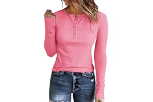 APOFER Womens Long Sleeves Ribbed Knit Tunic Shirts Scoop Neck Button Down Tops Casual Henley Tee Shirt Slim Fit Blouses