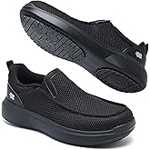 Men's Diabetic Slipper Sneakers - No Tie Slip On Walking Shoes with Adjustable Hook & Loop for Swollen Feet, Wide Width Comfort & Turbine Pressure-Release Non-Slip Sole