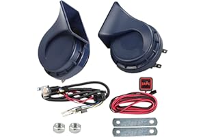 GWNOWZZET Super Loud Car Horn 12V Dual-Tone Waterproof loud High Low Tone Universal Electric Snail Horn Kit for Car Motorcycle Truck Train,Navy Blue Horn with Wire and 2 Bracket