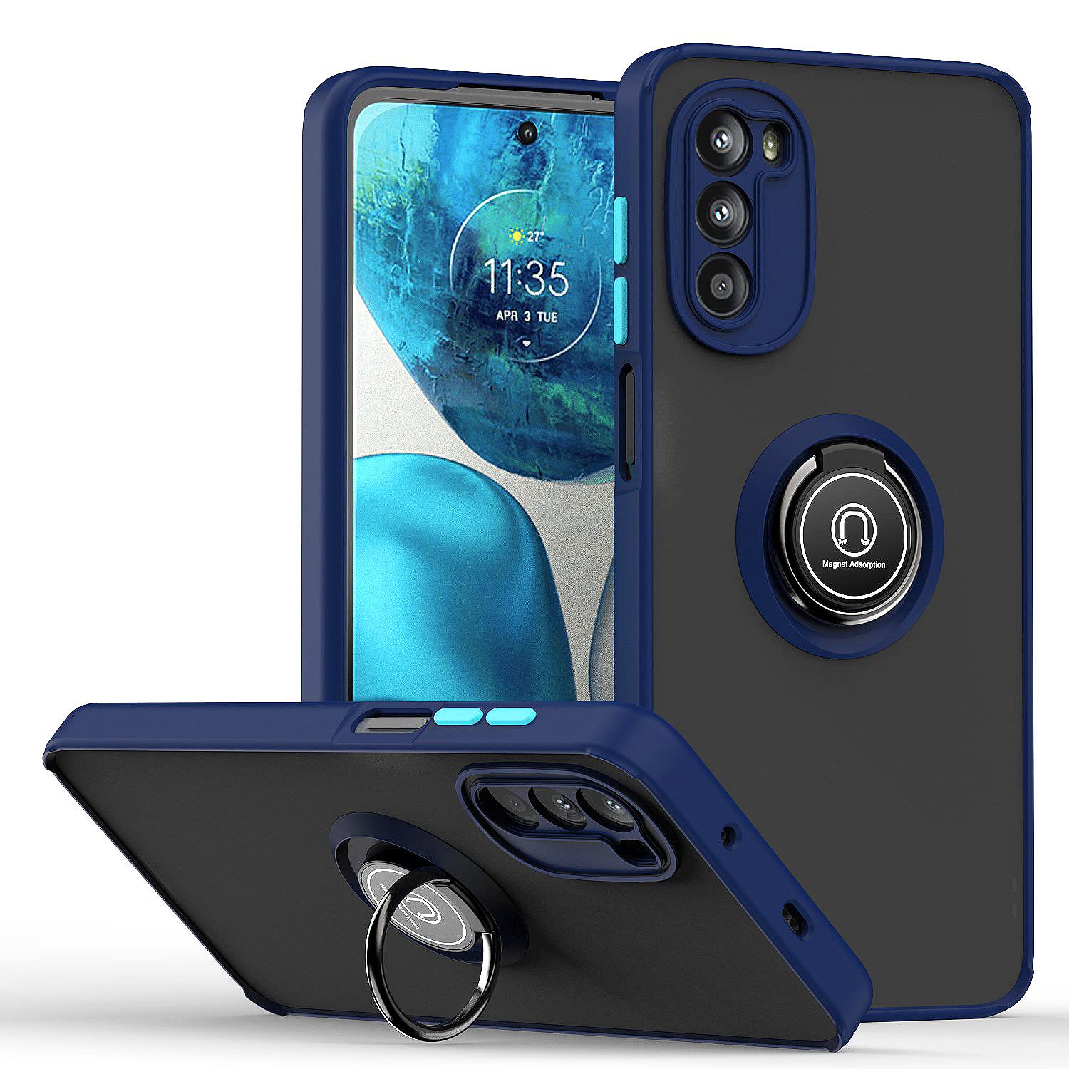 DESSEN Soft Case for Xiaomi Redmi A3 4G, Thin Silicone TPU+Hard PC Shell with 360 Degree Rotating Ring Stand, Shockproof Sturdy Protection Bumper Cover. RoyalBlue