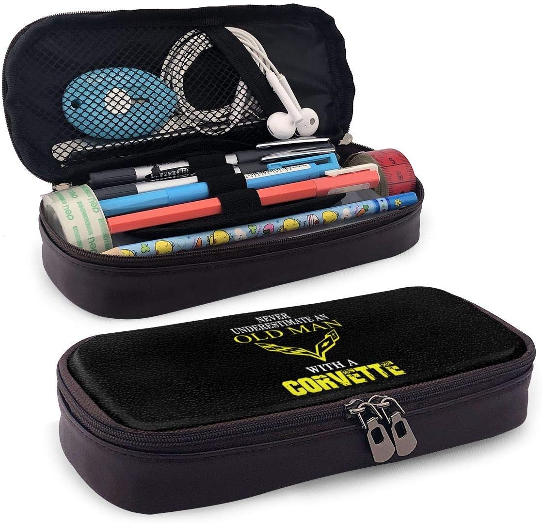 Never Underestimate an Old Man with A Corvette Pencil Case Pen Bag Pouch Holder Makeup Bag for School Office College