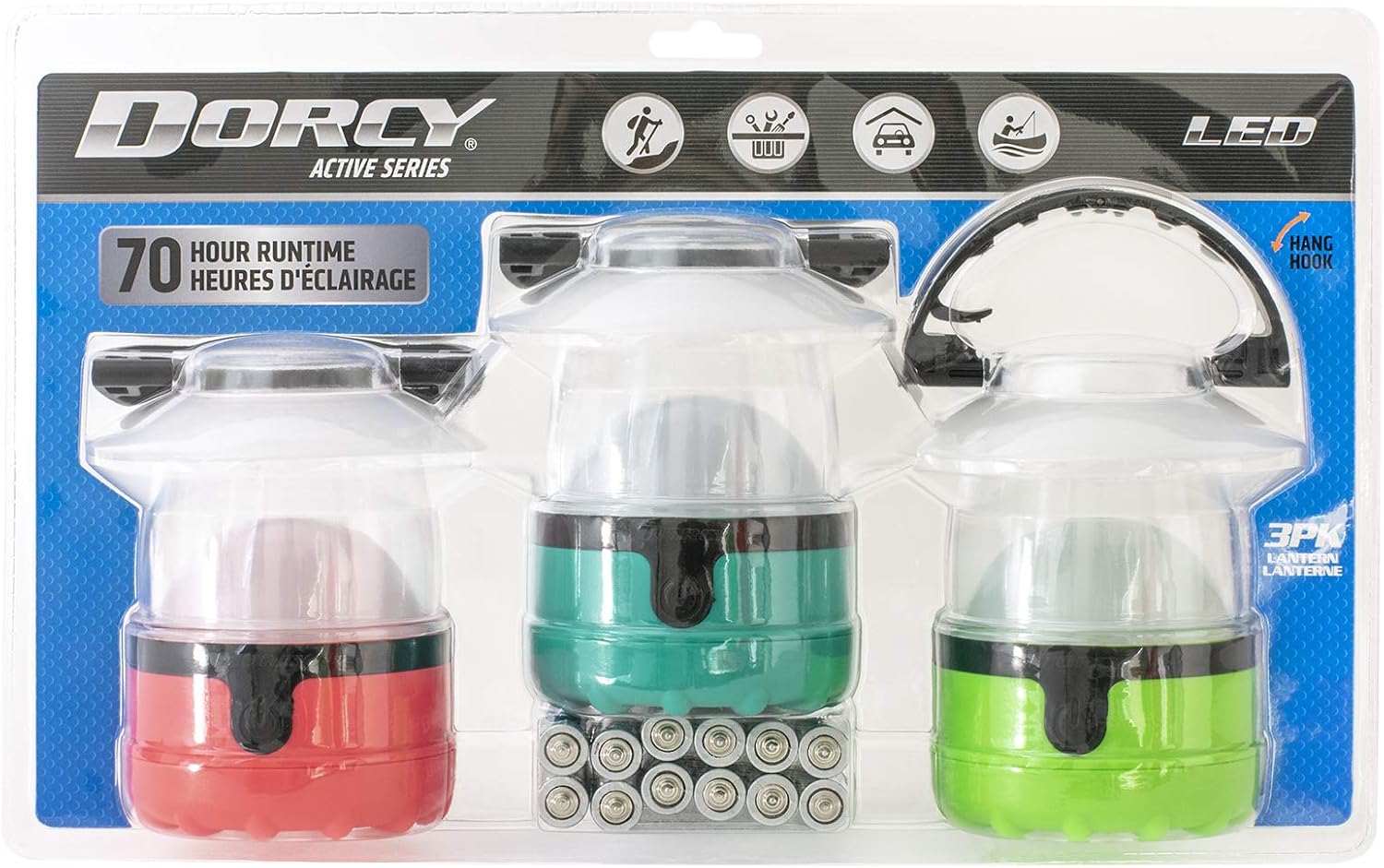 Dorcy 4 LED Mini Lantern 3 Pack with Hanging Hooks and Batteries, Assorted Colors: Home Improvement