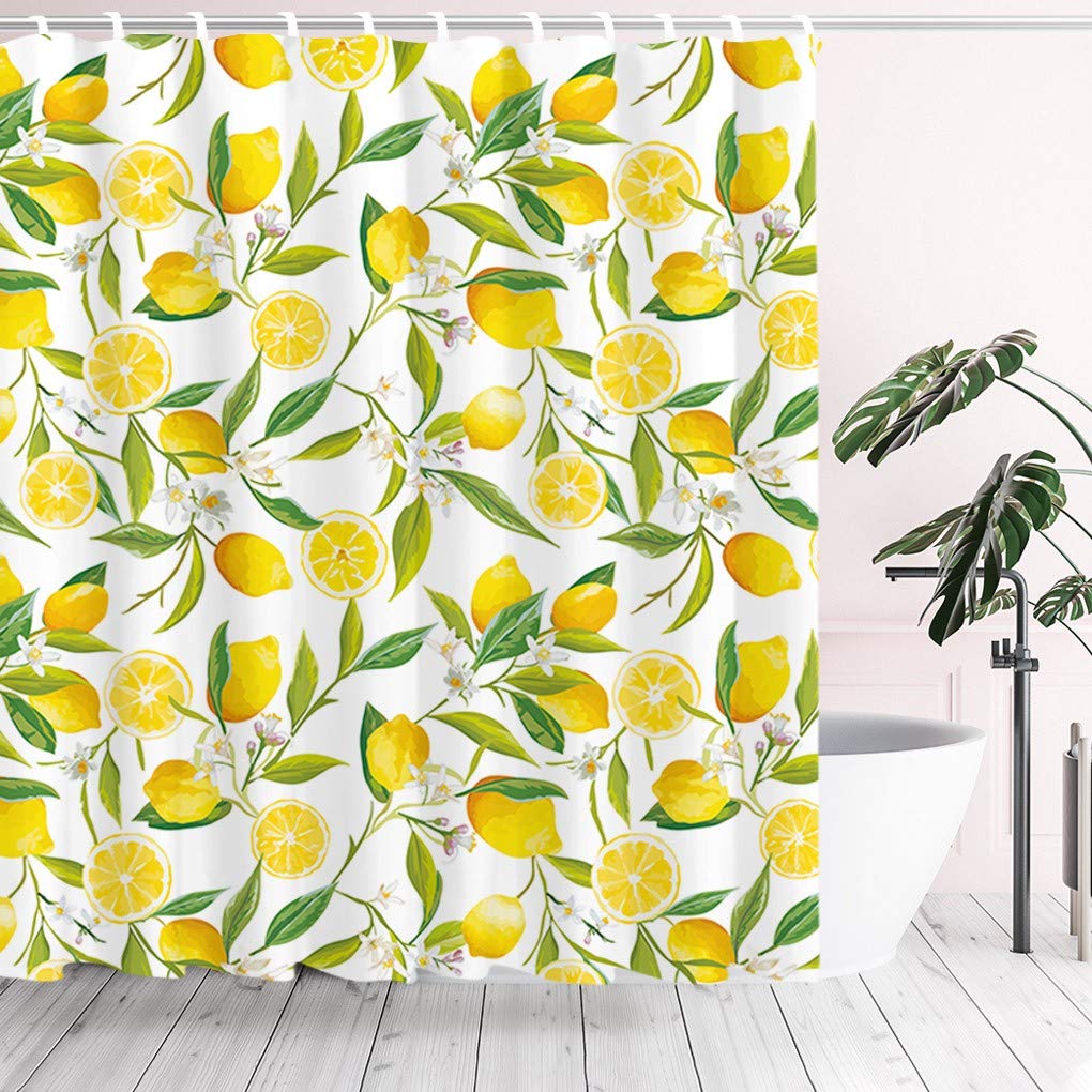 Tititex Yellow Lemon Shower Curtain Sets Fresh Fruit Waterproof Polyester Fabric 72 x 72 Inch Bathroom Decor with Hooks