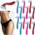 Honoson 12 Pcs Disposable Bikini Razors for Women Bikini Line Trimmer Shaver Small T Type Razor Durable Travel Accessories Pubic Hair Removal Beauty for Body Cosmetic Tool(Dark Blue, Rosy, Dark Pink)