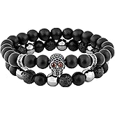 Sacina Gothic Black Beaded Skull Bracelets, Emo Punk Grunge Bracelet, Goth Jewelry, Halloween Christmas Jewelry Gift for Women