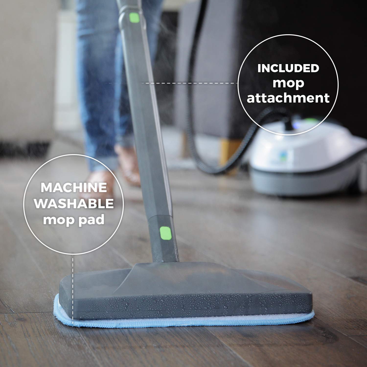 Steamfast Canister Cleaner with 15 Accessories-All-Natural, Chemical-Free Pressurized Steam Cleaning for Most Floors, 64 inches, White & Replacement Microfiber Mop Pad SF-275/SF-370 and McCulloch