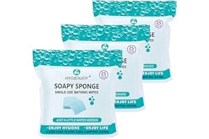 HYGIENJOY Skin Cleaning Wipe (75 Counts, 3 Packs) - Rinse Free Bathing Sponge for Adults, Extra Thick, No Residue, Hypoallergenic, Convenient for Elderly, Injured, Campers, Hikers