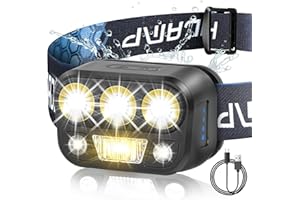 DAISIKI Headlamp Rechargeable - High Performance LED Headlights Flashlight, Waterproof, Press and Inductive Switches, 6 Modes and 45° Adjustable, Flashlight Lightweight Headlamp for Camping Running Fishing
