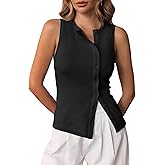 Cicy Bell Womens Button Down Tank Tops Summer Sleeveless Vest Tops Trendy Ribbed Fitted Going Out Shirts