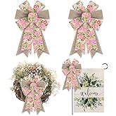 Hying 2PCS Spring Rose Bows, Country Style Pink Floral Bows for Wreath, Front Door, Wall, Tree Topper, Seasons Occasion, Fabric Material