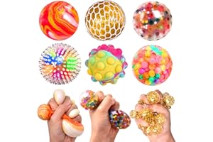 YIQUDUO 6 Pack Squishy Stress Balls for Kids and Adults Fidget Toys, Sensory Squeeze Ball, Pop Fidget Ball, Mesh Ball, Color Change Ball, Help to Relax, Decompress and Focus