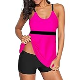 Zando Plus Size Tankini Swimsuits for Women Swim Suits for Women 2025 Two Piece Swimsuit Womens Tankini Bathing Suits Tummy Control Bathing Suit Top with Shorts Hot Pink 16-18