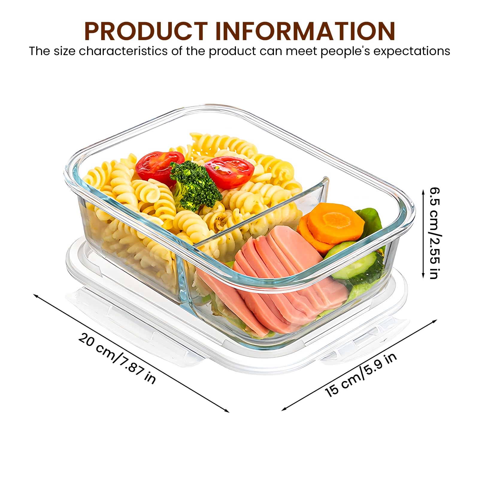 LEKEFETO 2 Stück Meal Prep Boxen Glas: Glasbehälter mit Deckel mit 2 Fächer, Glass Meal Prep Containers 1040ml, Glas Frischhaltedosen BPA-Frei, Luftdicht, für Spülmaschine, Mikrowelle, Ofen 2