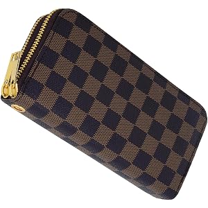 FUguhg Men’s Compact Checkered Wallet – Small PU Leather Zipper Card Holder, Coin & Cash Organizer, Slim Travel Wallet (Shuan