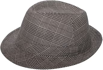 Men's Plaid Fedora HAT - Brown, Medium 