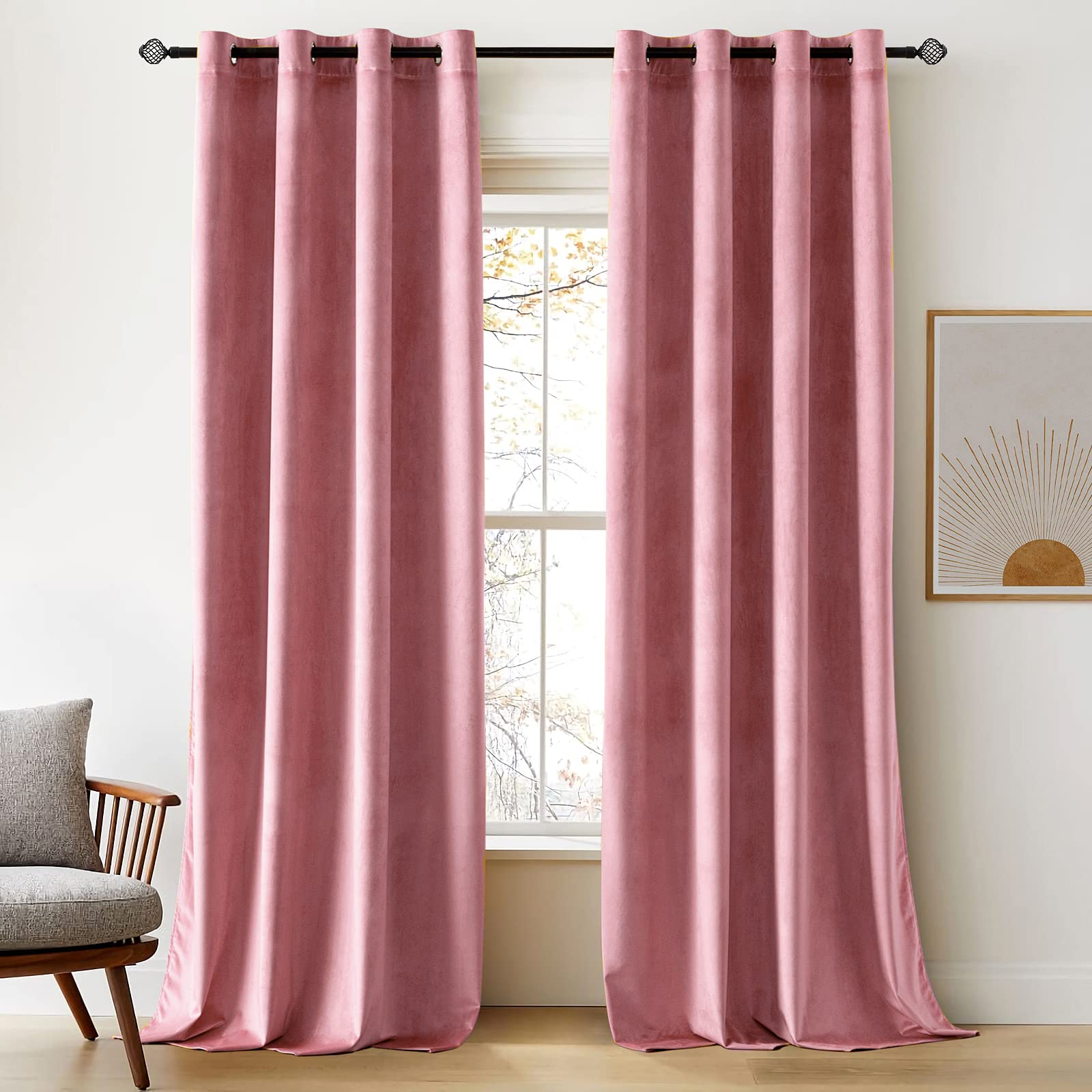 Woaboy Velvet Curtains 90 Drop Blush Pink Curtain for Living Room Thermal Blackout for Girls Bedroom Luxury Eyelet Drapes Window Treatment Insulated Soundproof & Room Darkening W 46 x L 90 2 Panels — image 1