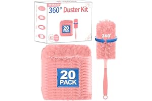 20 Count Pink Duster Refills Compatible with Swiffer Handle, 360° Multi-Surface Duster Refills with 1 Handle, 5X Microfibers 