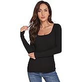 AmélieBoutik Women Scoop Neck Long Sleeve Scalloped Cuff Ribbed Pullover Sweater