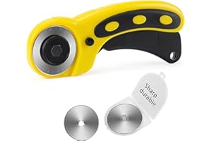 WORKLION 45mm Rotary Cutter Set: Ergonomic Rotary Cutter with Safety Lock and 2 Replacement Rotary Cutter Blades for Sewing Quilting Scrapbooking and Arts & Crafts Projects
